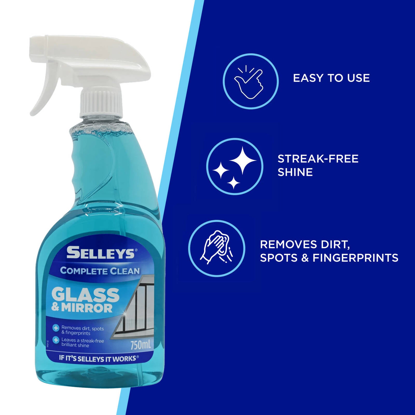 Selleys Complete Clean Glass and Mirror Spray 750ml Blue