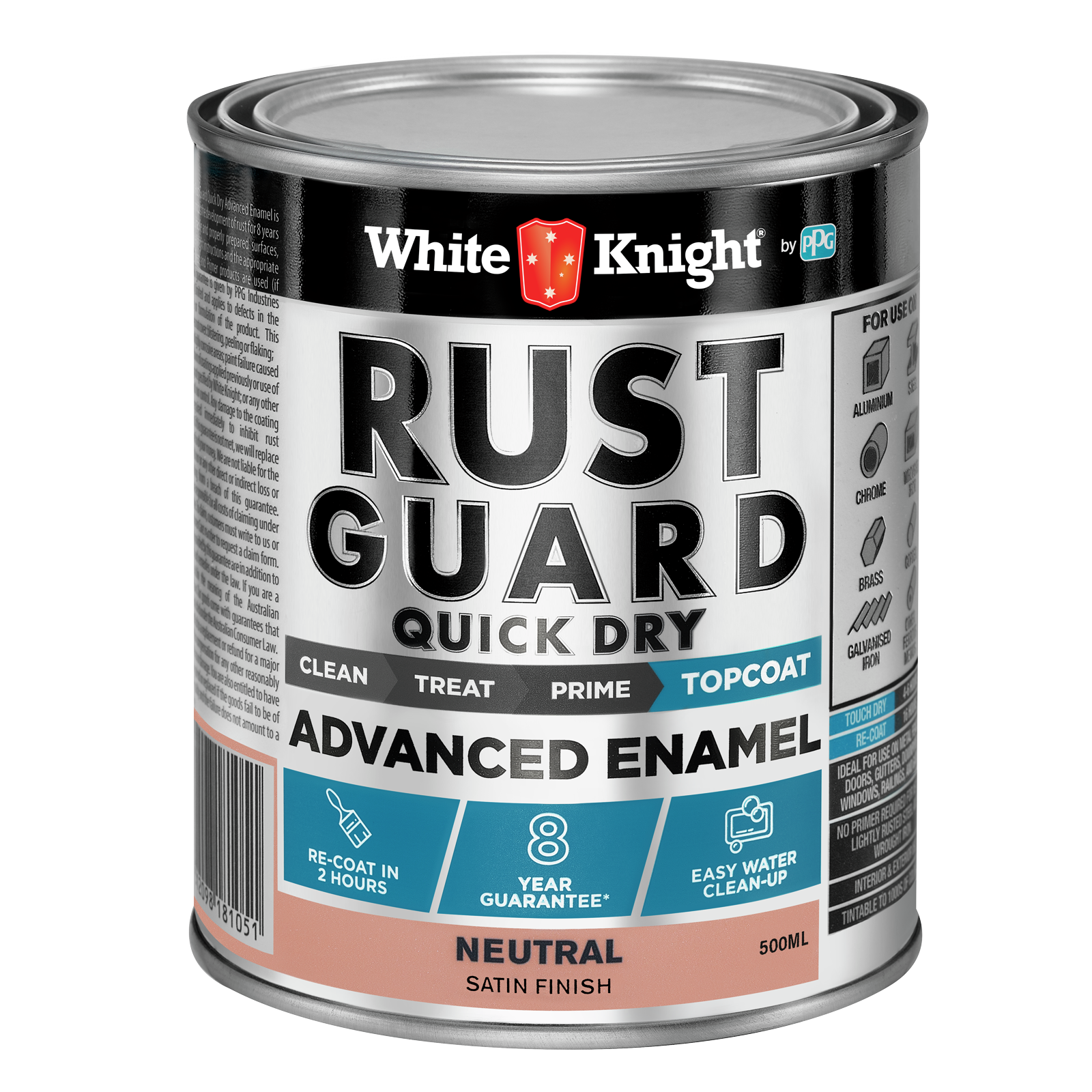 White Knight Rust Guard 500ml Neutral Satin Quick Dry Advanced Enamel Paint