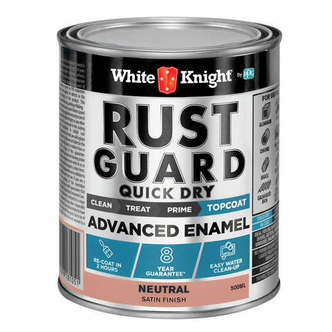 White Knight Rust Guard 500ml Advanced Enamel Paint - Neutral Satin - Quick Dry - 0.5L - SuperSaverAU - view 1