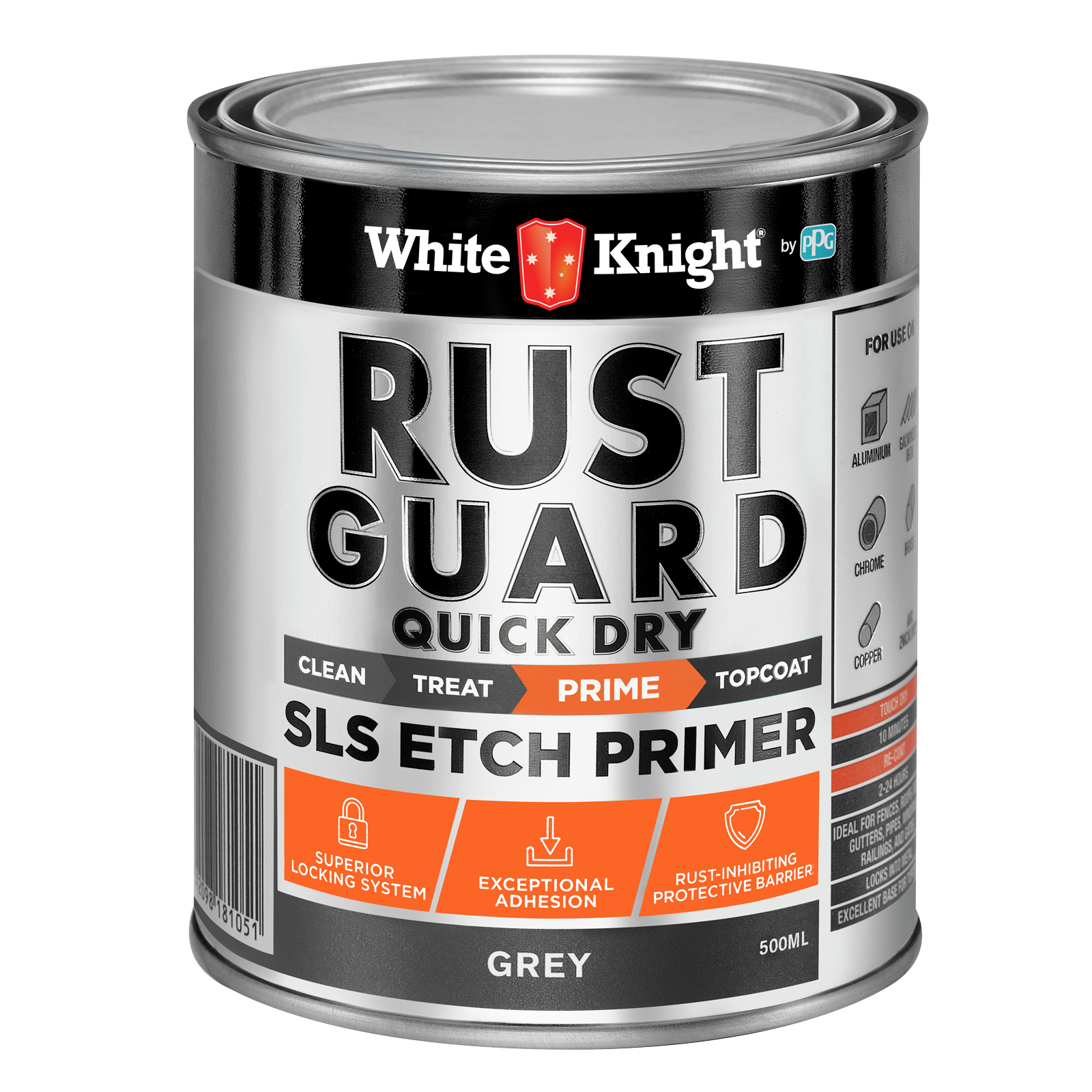 White Knight Rust Guard 500ml Grey Quick Dry SLS Etch Primer Paint for Metal