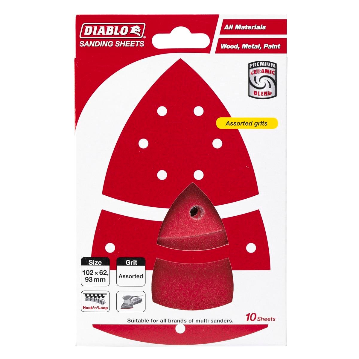 Diablo Abrasive Multi Sander Sheets 102x62mm 10 Pack Red Ceramic - SuperSaverAU - view 1