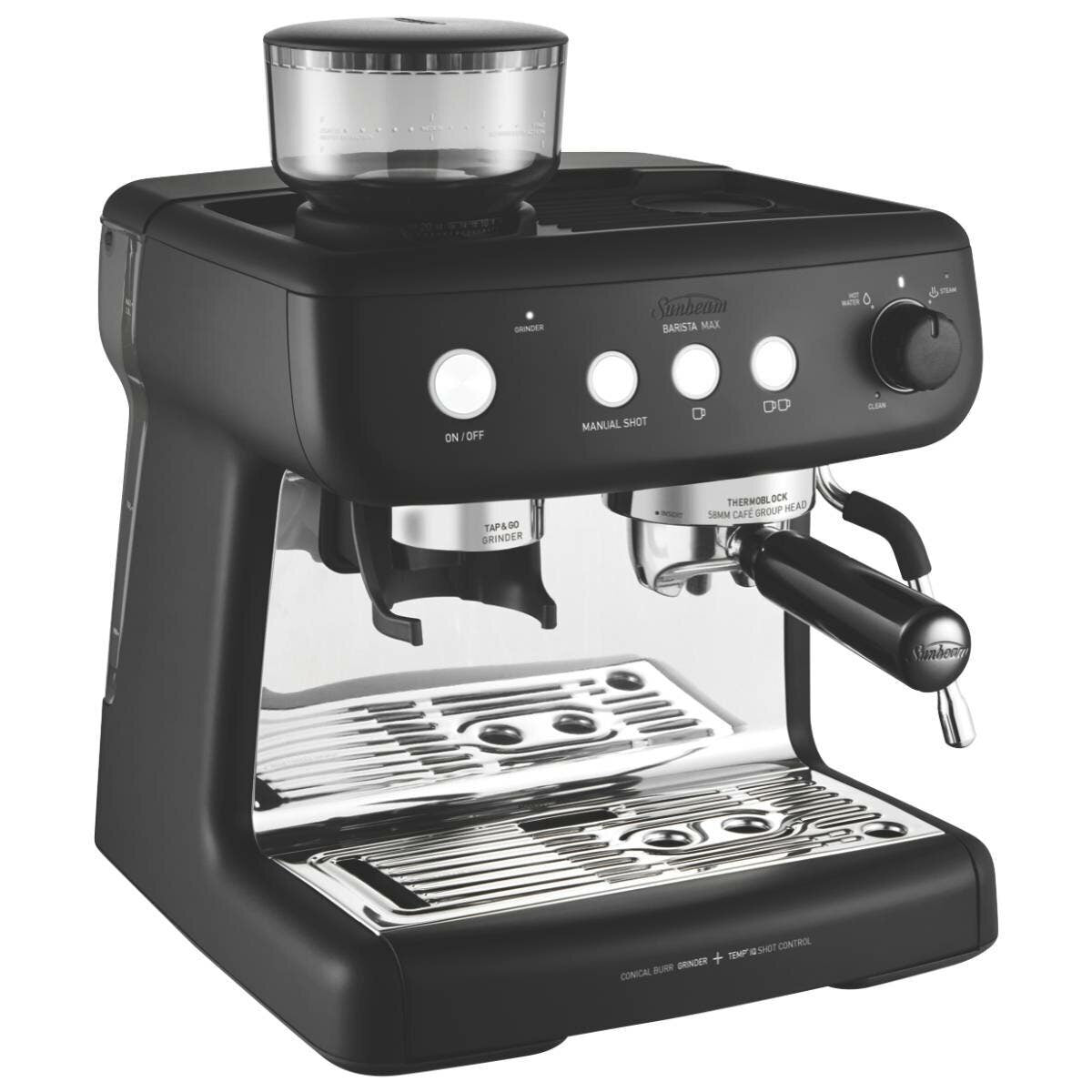 Sunbeam Barista Max espresso machine 2.8L - Black, integrated grinder, 58mm group head - EM5300K