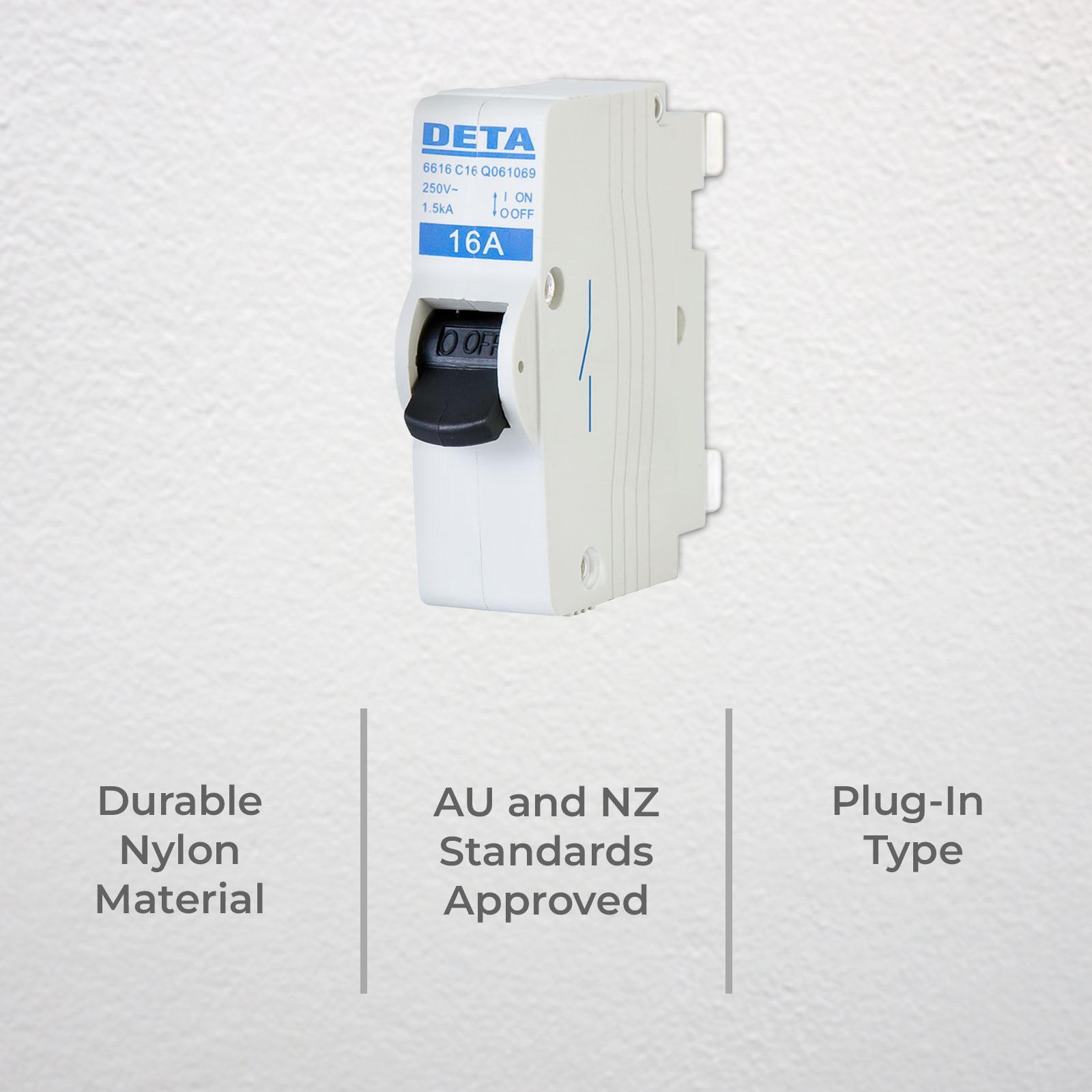 DETA 16A Plug-In Circuit Breaker MCB Glass Filled Nylon 240V 6616B