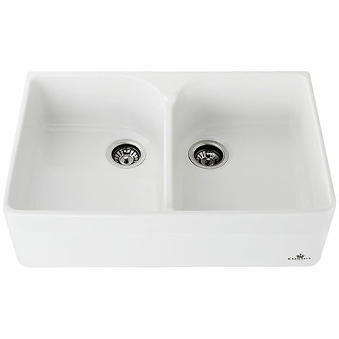 Abey Chambord Clotaire large double bowl butler sink - white, French style, porcelain glaze - CLOTAIRE-2W