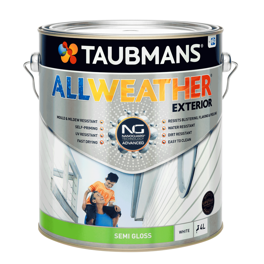 Taubmans All Weather Exterior Paint - 4L - White - Semi Gloss - Mould Resistant - Fast Drying - SuperSaverAU - view 1
