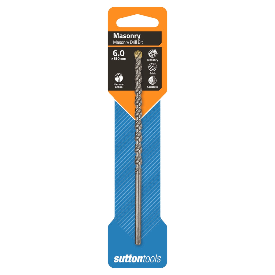 Sutton Tools 6 x 150mm SB TCT Masonry Drill Bit, Carbide Tip, Stone, Brick & Concrete