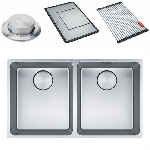 Franke Mythos 340mm double bowl undermount sink with accessories - stainless steel - MYX120-3434FPC