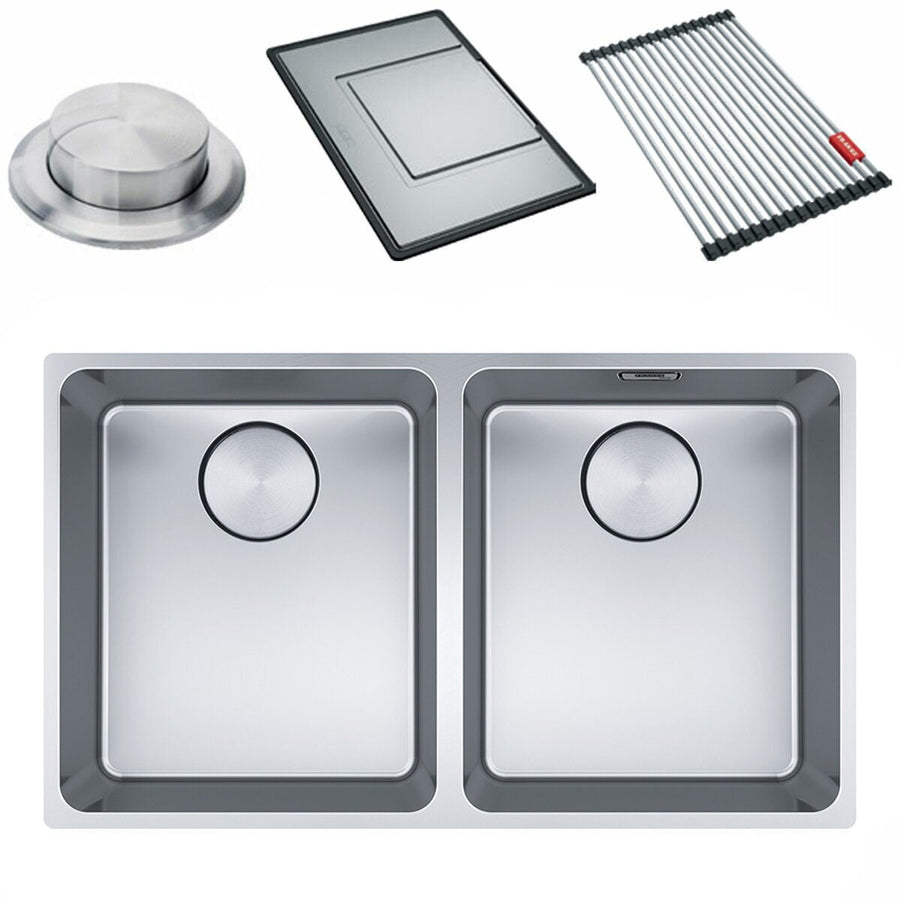 Franke Mythos 340mm double bowl undermount sink with accessories - stainless steel - MYX120-3434FPC