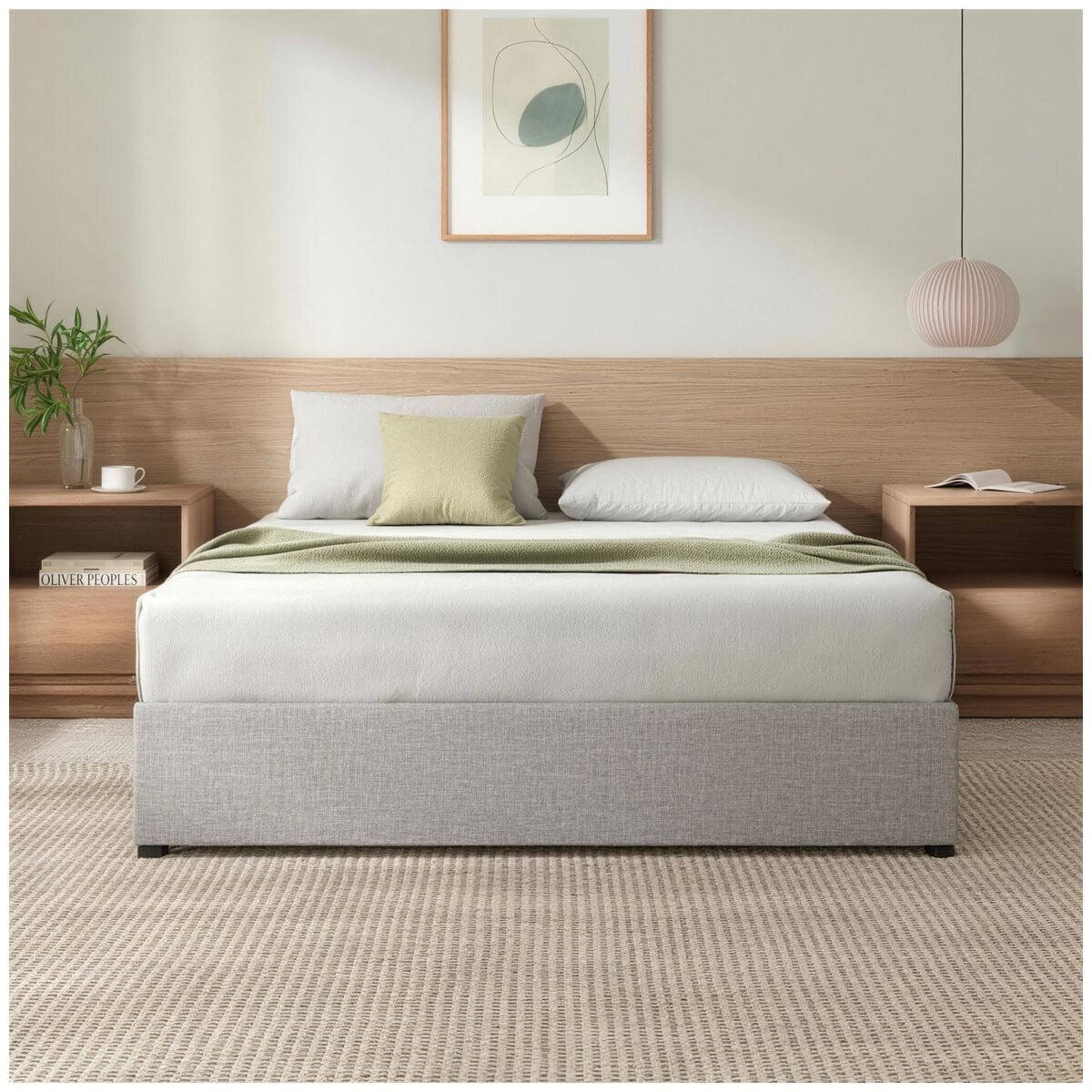 Zinus Double Gas Lift Bed Base - Light Grey Upholstered Finish, Hidden Under-Bed Storage - AU-FPPPL1ZC-11D