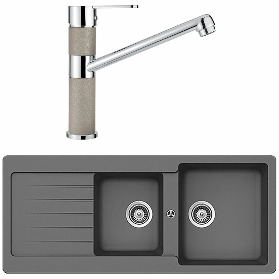 Abey 1 and 3/4 bowl undermount sink pack with left hand drainer and 4 star mixer - Croma - TD200TCR