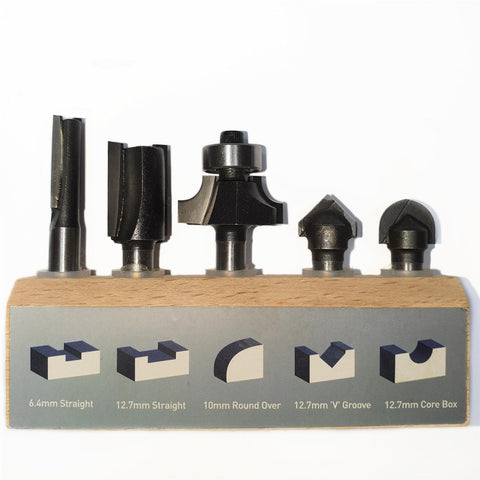 Ultra 6.4mm 5 Piece Router Bit Set - Tungsten Carbide Tipped, 1/4" Shaft
