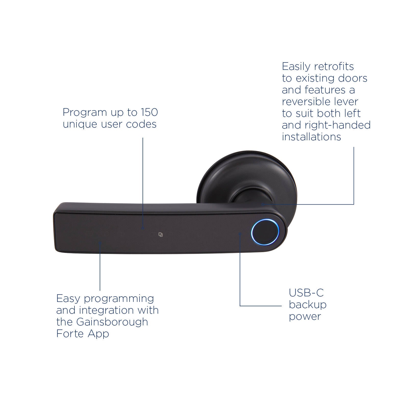 Gainsborough Mode Smart Lever Lock, Graphite Zinc Alloy, App Controlled & Waterproof
