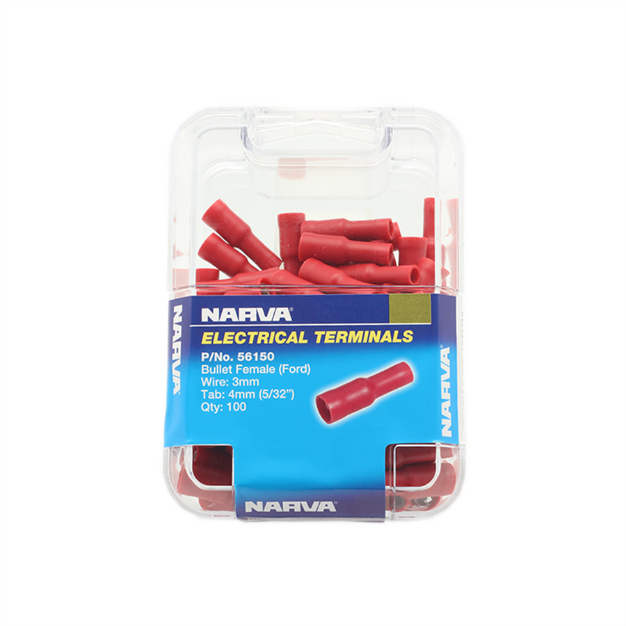 Narva Red Double Crimped Female Bullet Terminal 2.5-3mm 100 Pack - SuperSaverAU - view 1