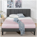 Zinus Leo Fabric Bed Frame Queen - Dark Grey, Foam Padded Headboard, Wooden Slats - AU-FSPBO-Q