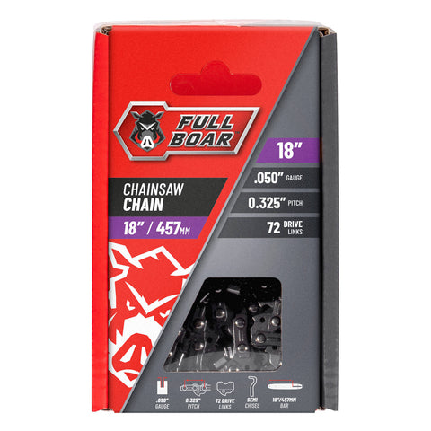 Full Boar 18" / 457mm Chainsaw Chain - 72 Drive Links, 0.325" Pitch, 0.05 Gauge