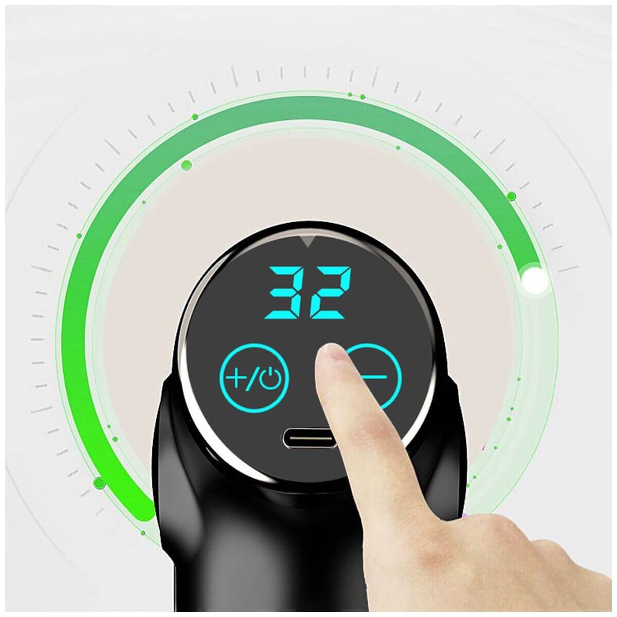 Fitsmart Mini Massage Therapy Device - LCD Display, 6 Speed Settings, 4 Attachments, Black - 10002660