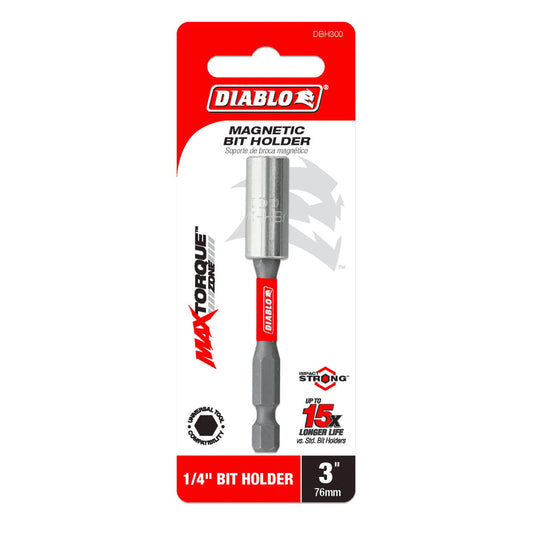 Diablo Standard Bit Holder 3 - Magnetic - 46.04mm x 6.35mm x 123.83mm - Anti-Wobble Grip - Durable