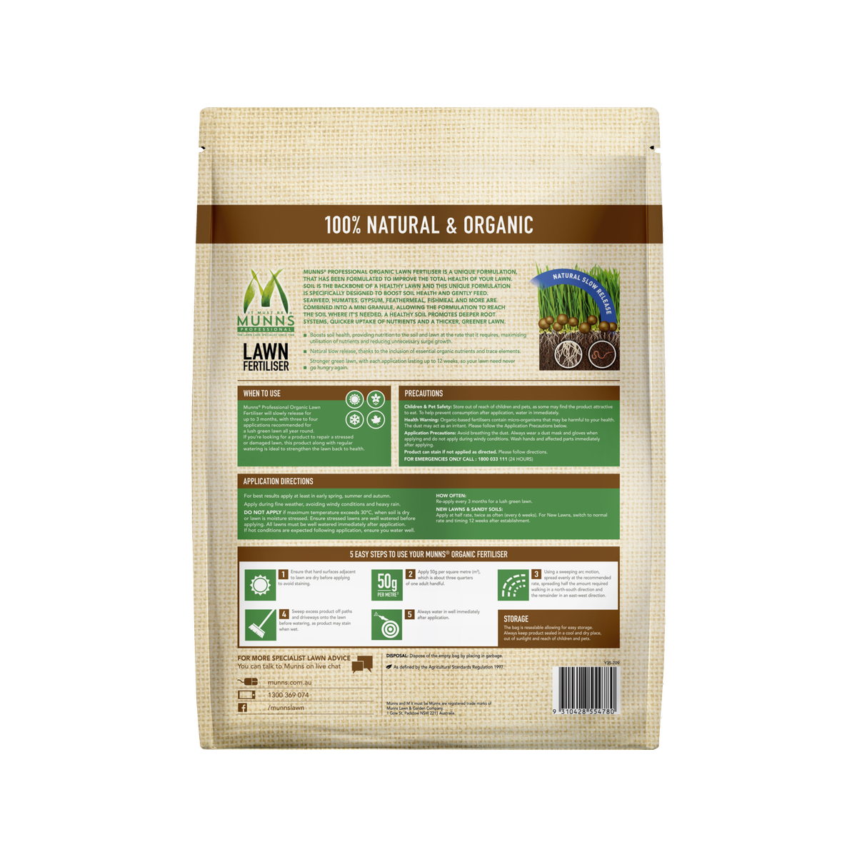 Munns Professional Lawn Fertiliser - 5kg - Organic - All Lawns - SuperSaverAU - view 3