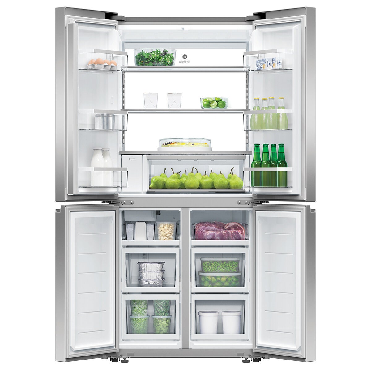 Fisher & Paykel 498L Quad Door Fridge - Stainless Steel, Ice and Water Dispenser - RF500QNUX1