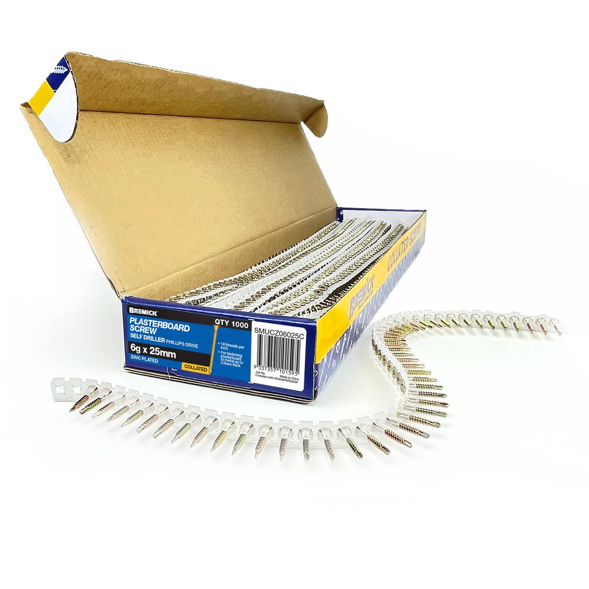 Bremick Collated Screw 6g x 25mm Zinc Yellow Plasterboard Screw - 1000 Pack - Metal Drill Point - Bugle Head - Fine Thread - SuperSaverAU - view 4