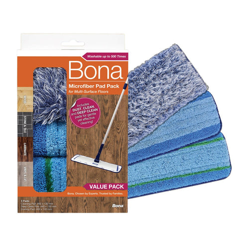 Bona Microfibre Pad Pack - 3 Pce - 142mm x 21mm x 68mm - Multi-Surface Cleaning - SuperSaverAU - view 1