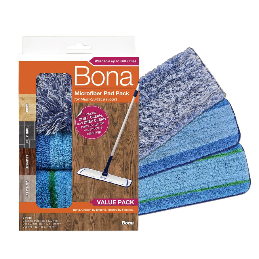 Bona Microfibre Pad Pack - 3 Pce - 142mm x 21mm x 68mm - Multi-Surface Cleaning - SuperSaverAU - view 1