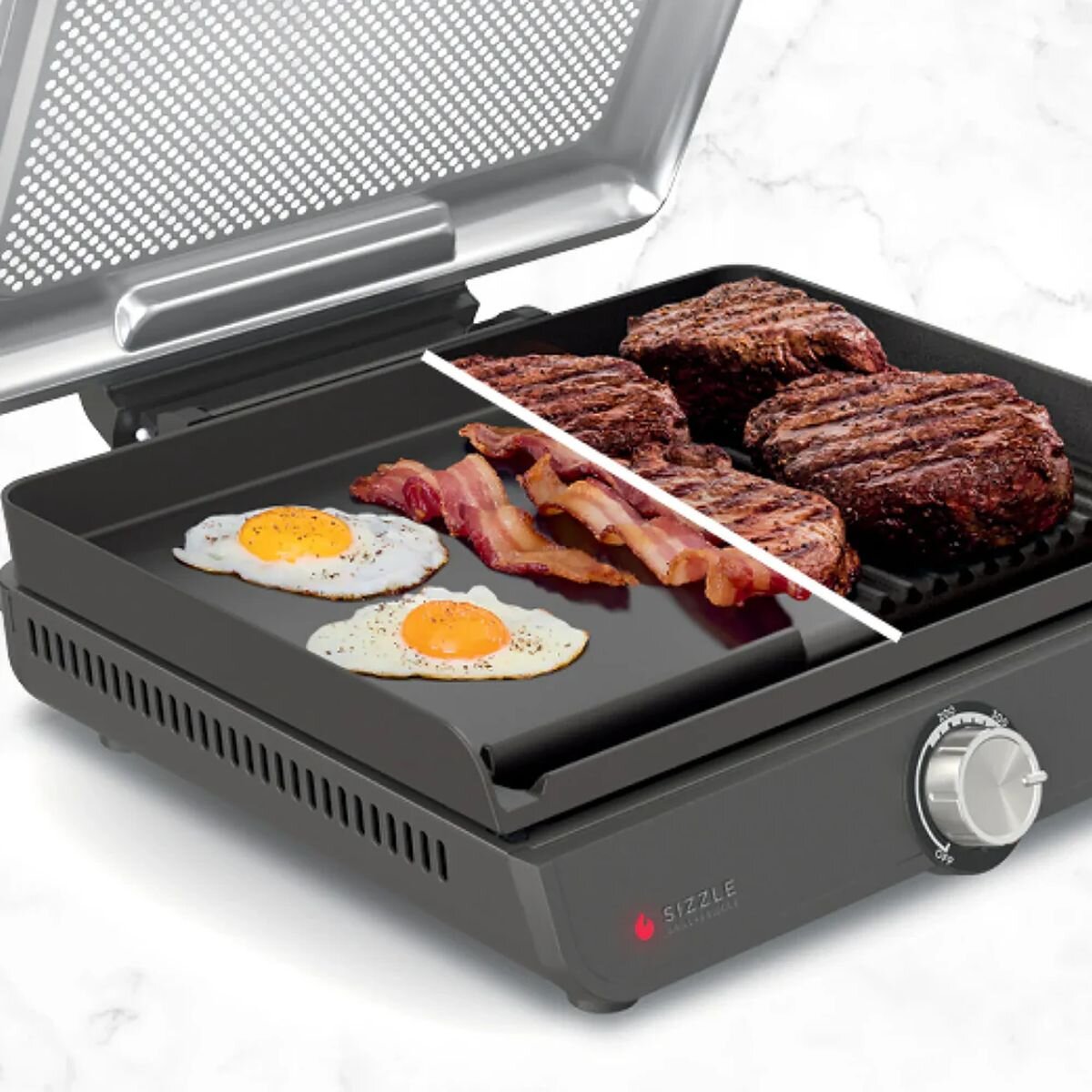 Ninja Sizzle indoor grill and flat plate - high-heat searing, 36cm non-stick plates - GR101