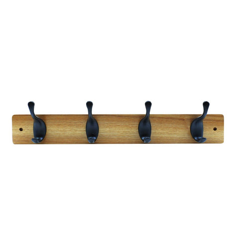 Adoored 4 Double Black Hook Pine Board Deco Hook Rack - 460mm - Natural Pine Finish - SuperSaverAU - view 1