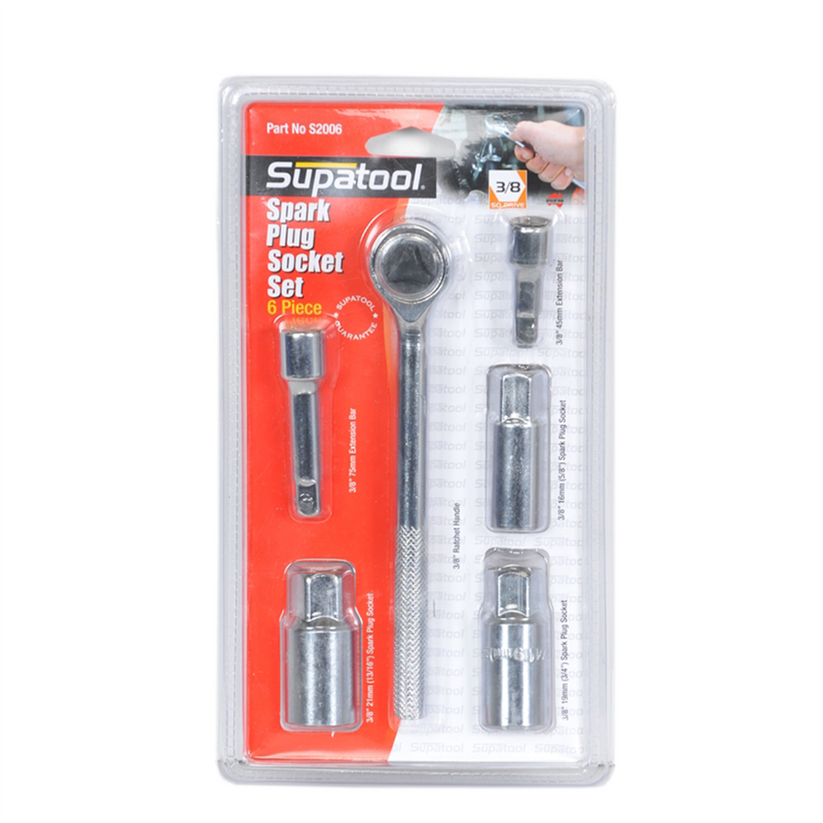 Supatool Spark Plug Socket Set - 6 Piece - Carbon Steel - Heavy Duty - SuperSaverAU - view 1