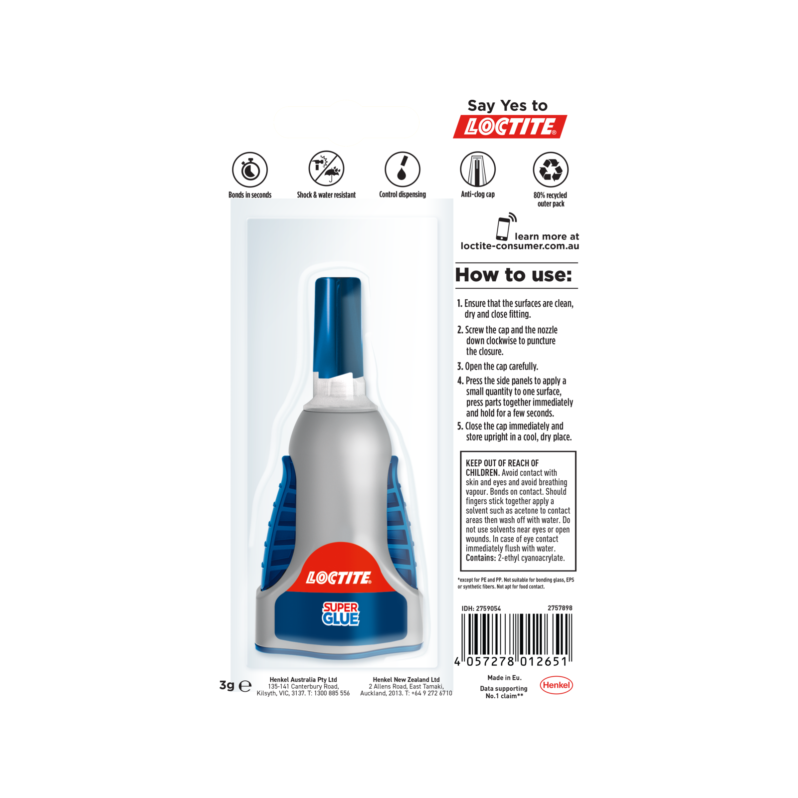 Loctite 3g Super Glue Liquid Control, Cyanoacrylate, Dries Clear