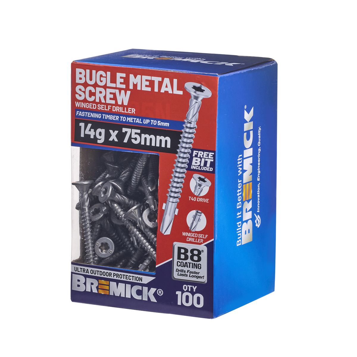 Bremick Metal Bugle Screw 14g x 75mm T40 B8 - Pack of 100 - Corrosion Resistant - SuperSaverAU - view 1