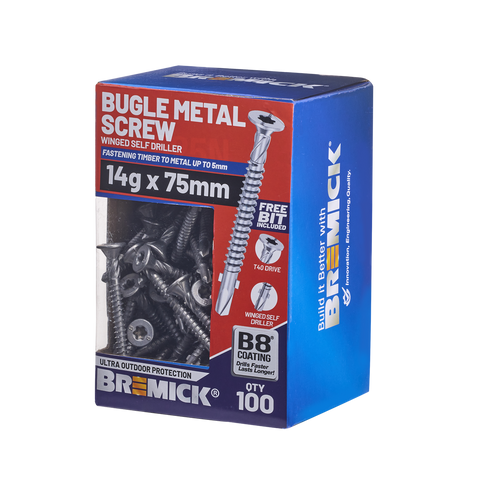 Bremick Metal Bugle Screw 14g x 75mm T40 B8 - Pack of 100 - Corrosion Resistant - SuperSaverAU - view 1