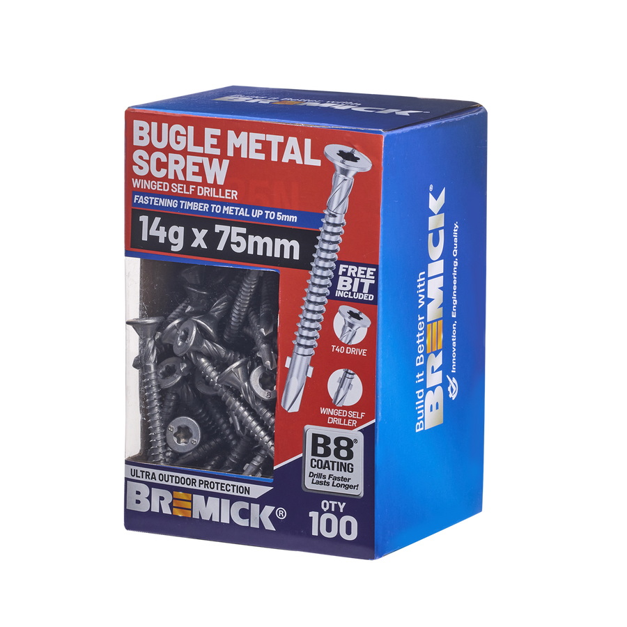 Bremick Metal Bugle Screw 14g x 75mm T40 B8 - Pack of 100 - Corrosion Resistant - SuperSaverAU - view 1