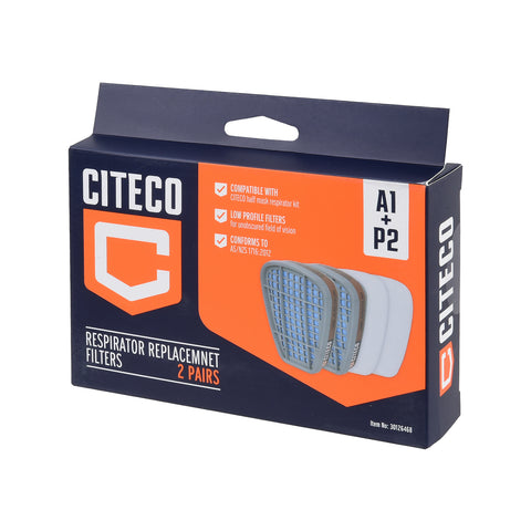 Citeco A1P2 Replacement Respirator Cartridges & Pads, Organic Vapour & Particle