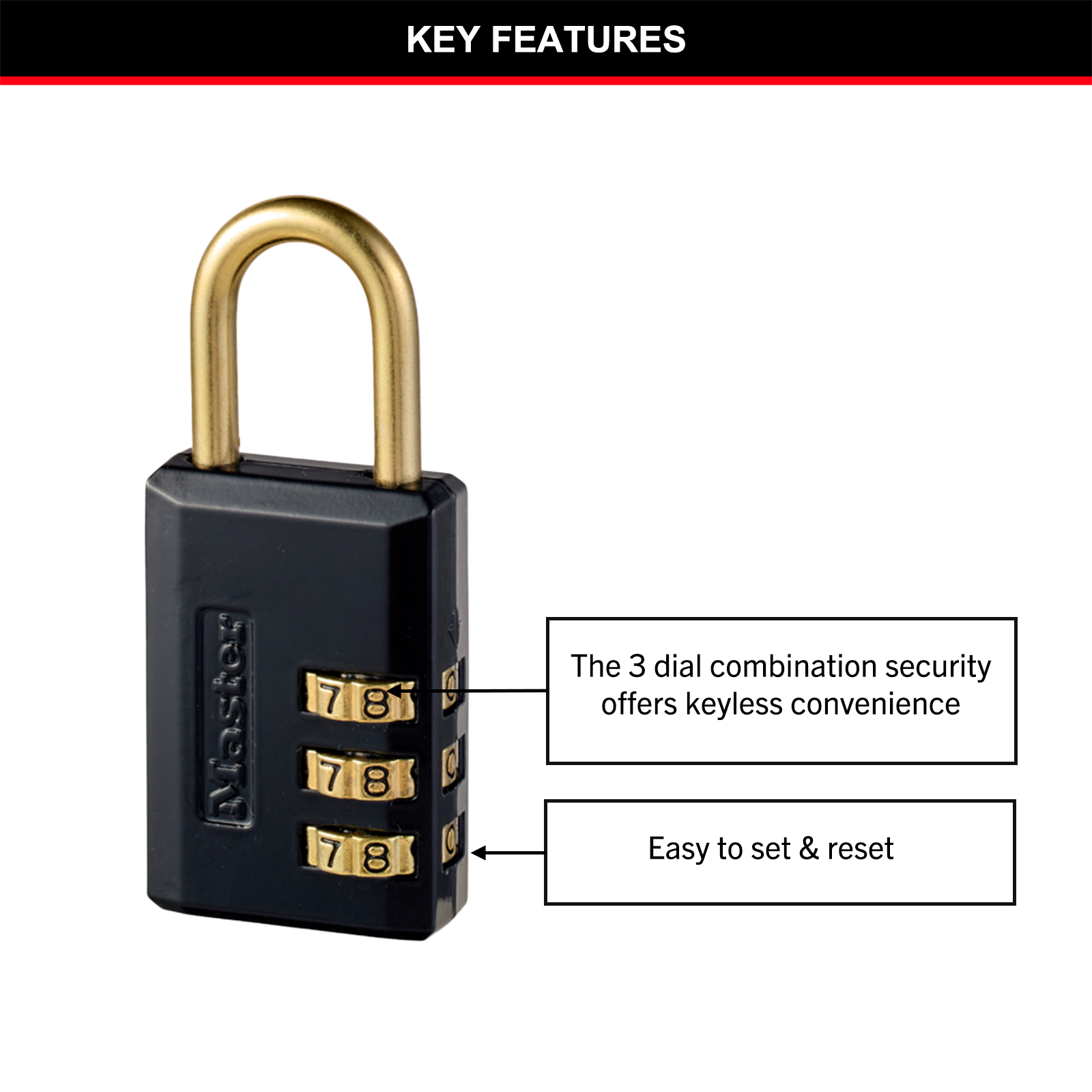 Master Lock 30mm Resettable Combination Padlock, Black