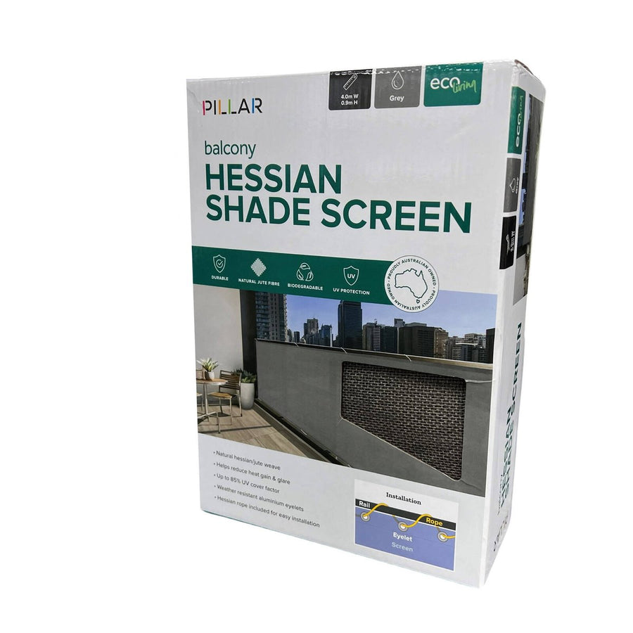 Pillar 0 Balcony Screen - 9 x 4m - Grey - Eco Hessian - UV Protection - SuperSaverAU - view 1
