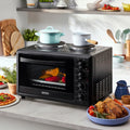 Morphy Richards 32L Benchtop Convection Oven with Two Hot Plates - Matte Black, 120 Minute Timer - MRBO32BLK2