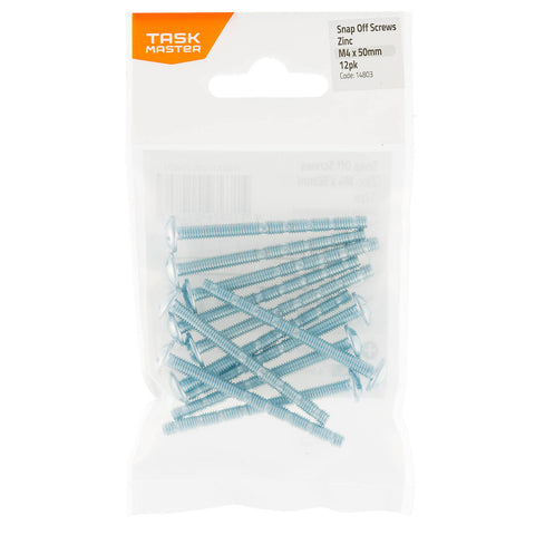 Taskmaster M4 x 50mm Zinc Snap Off Screw 12 Pack
