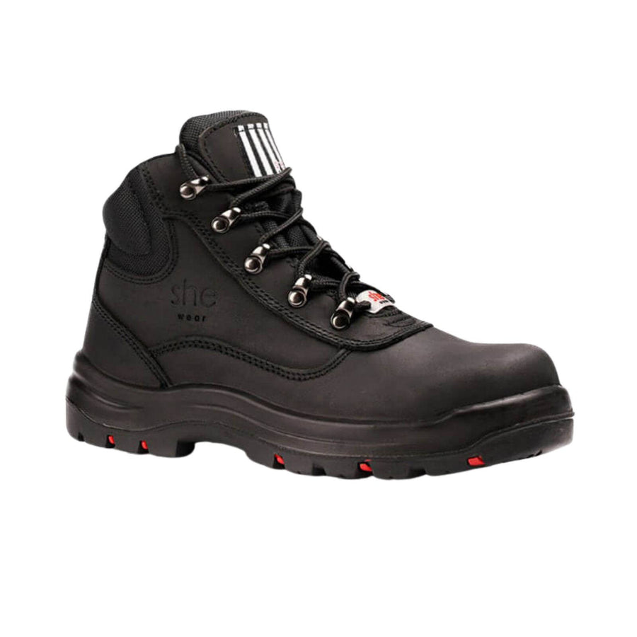 she wear Does Womens Safety Work Boots Size 6 Black Nubuck Leather Steel Cap Hiker Style Water Resistant