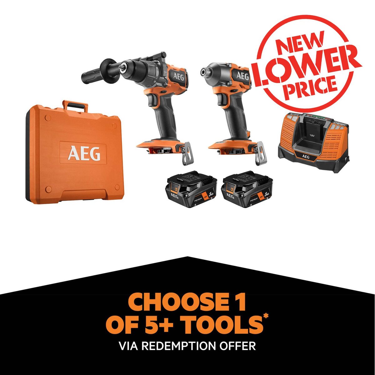 AEG 18V FUSION Hammer Drill & Impact Driver Kit - 2 Piece - 5.0Ah Batteries - SuperSaverAU - view 1