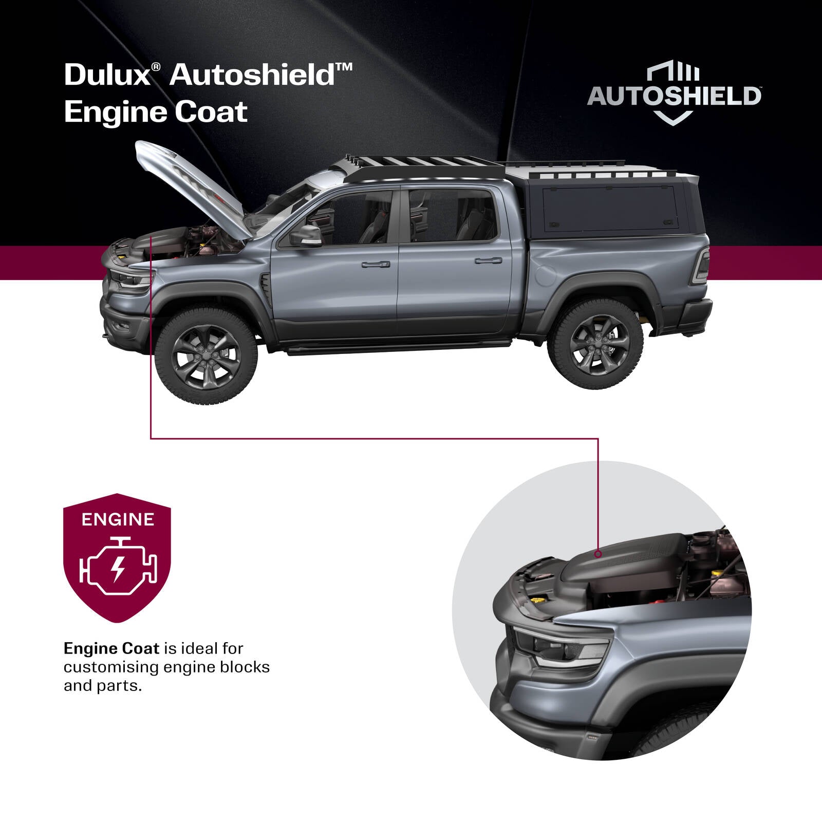 Dulux Autoshield 340g Satin Black Engine Coat Spray Paint, Heat-Resistant Satin Black Finish