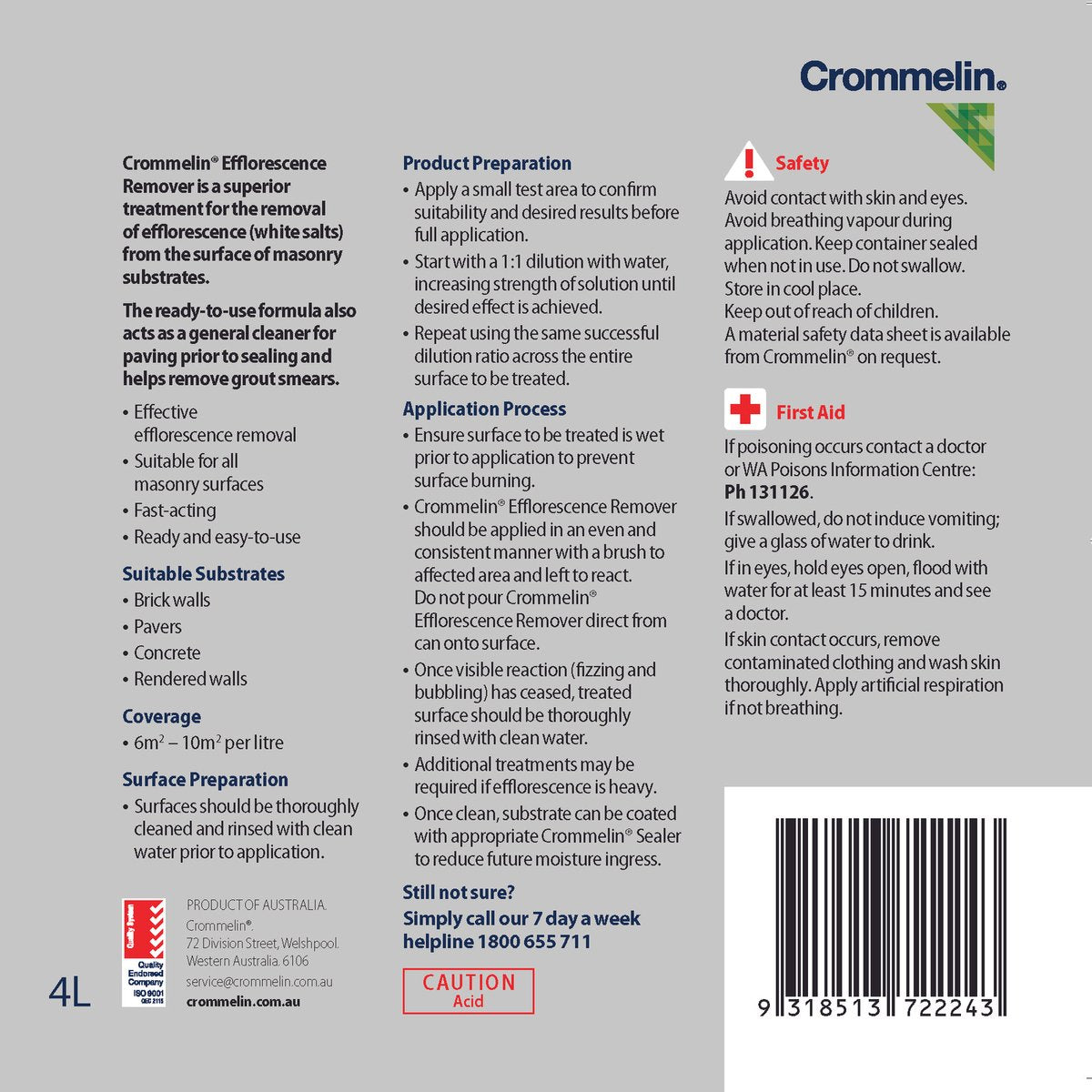 Crommelin Efflorescence Remover - 4L - Acid - Salt Removal - SuperSaverAU - view 2