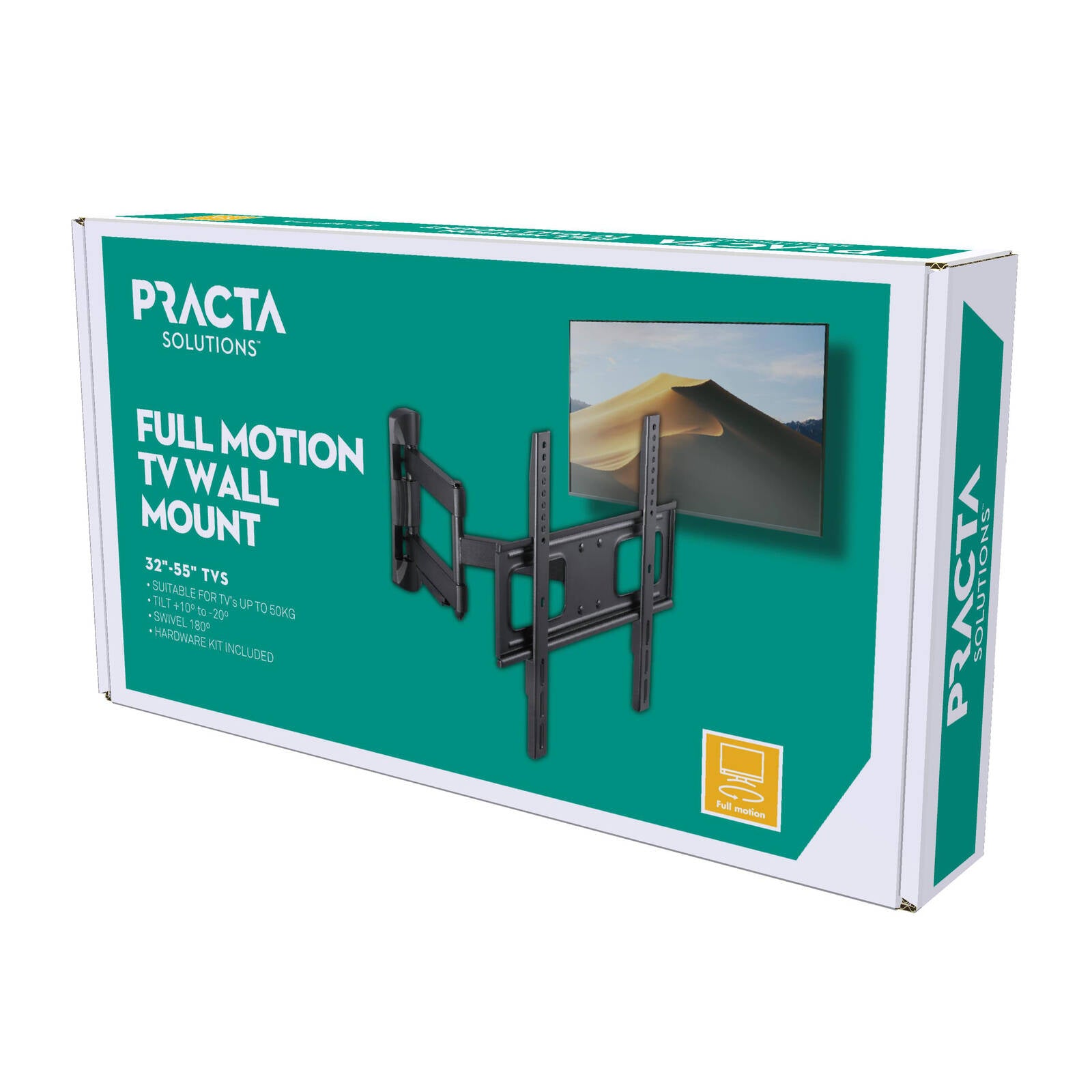 Practa Full Motion TV Wall Mount PRWMFMM 32-55 inch Black Steel, Swivel Tilt, Hardware Included