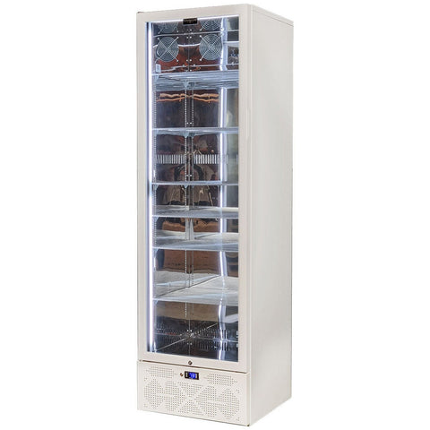 Schmick 398L beverage refrigerator - white, heated glass door, left hinge, single zone - SK422L-W-HD
