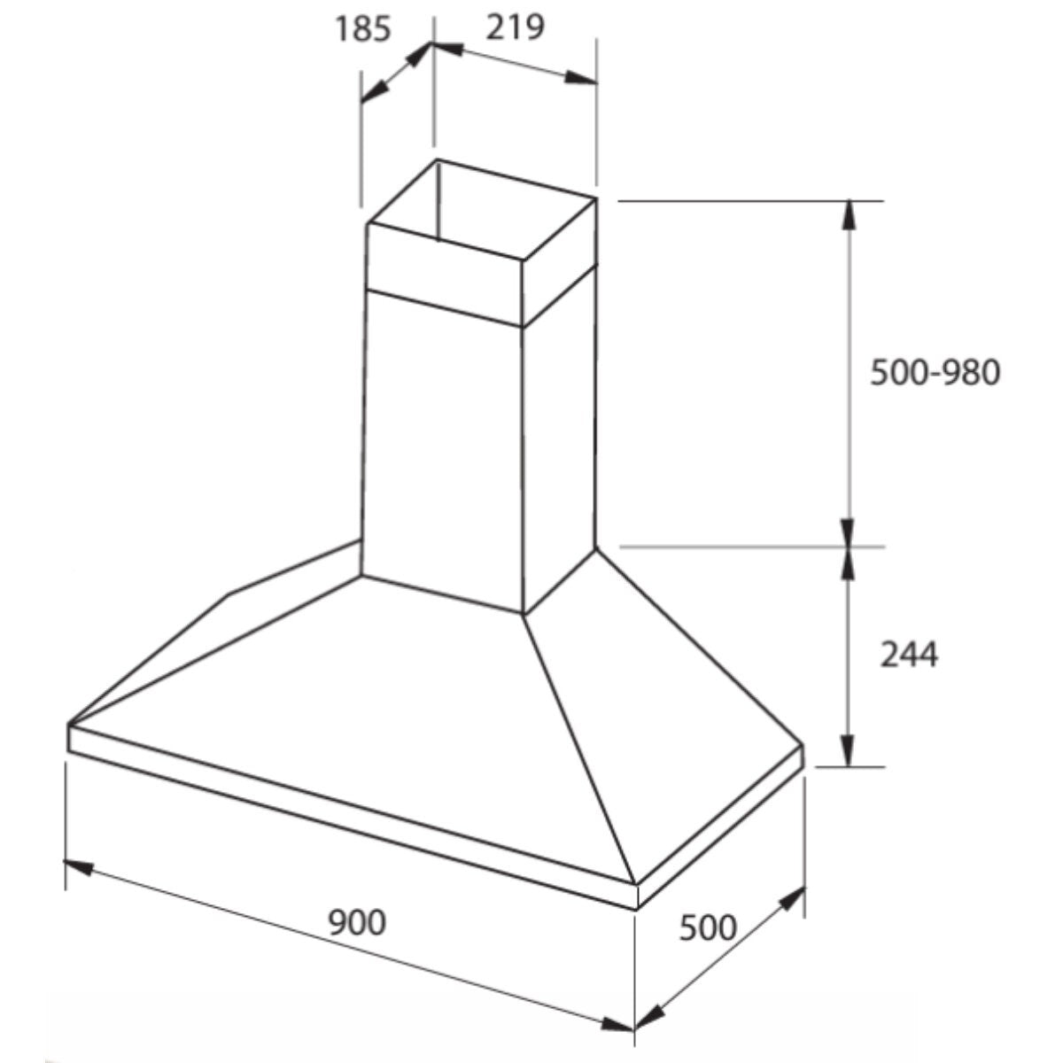 Glem Gas 90cm canopy rangehood - Stainless steel - 550m³/h, 3 fan speeds, push buttons - CK90FP