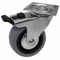 Easyroll 75mm Grey Rubber Swivel Plate Castor with Brake, 55kg Load