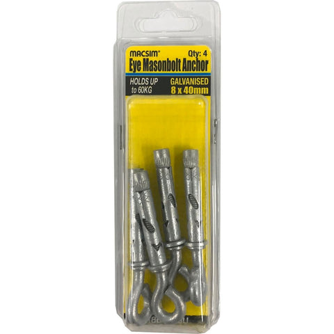 Macsim Eye Bolt Sleeve Anchor - 8 x 40mm - Galvanised - 4 Pack - SuperSaverAU - view 1
