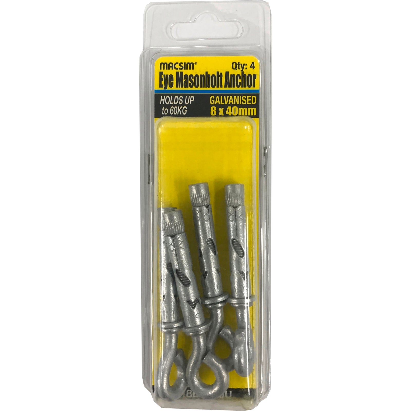 Macsim Fasteners 8 x 40mm Galvanised Eye Bolt Sleeve Anchor 4 Pack
