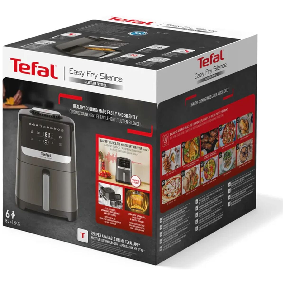 Tefal 5L Silence Essential Air Fryer - Coal Grey, Under 50 Decibels, 10 Presets - EY551H