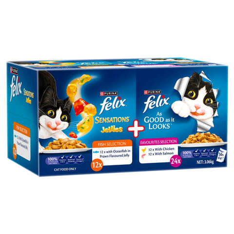 Felix As Good As It Looks and Sensations Jellies 85g Wet Cat Food 36 Pack